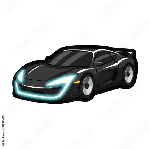 Futuristic sports car illustration with neon lights on a sleek design