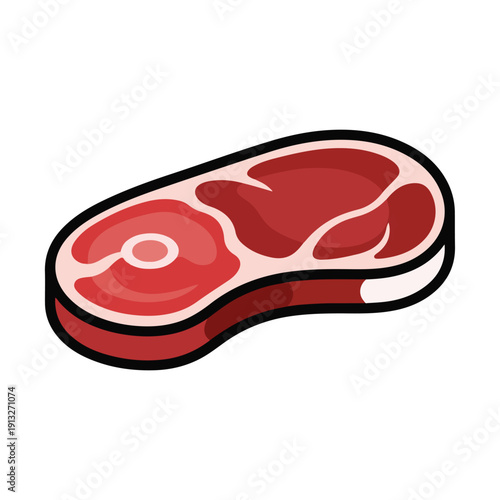 Raw red meat steak illustration on a clean white background viewed from directly above