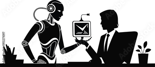 Robot Showing Email Icon on Tablet to Businessman android