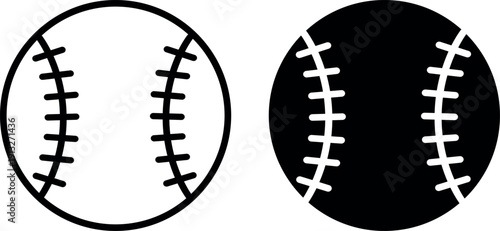 Classic Outline and Filled Baseball Ball Vector Icons for Sports and Design Projects