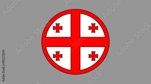 Republic of Georgia Circular Flag Vector – Stylized Round Emblem Featuring National Cross Design for Cultural Identity, Patriotic Branding, and Graphic Design Projects