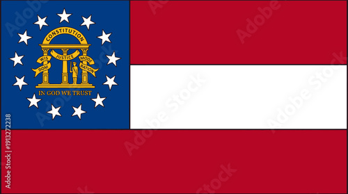 Georgia State Flag Vector – Stylized Design Featuring Red, White, and Blue Stripes with State Seal for Regional Identity, Heritage, and Graphic Design Projects