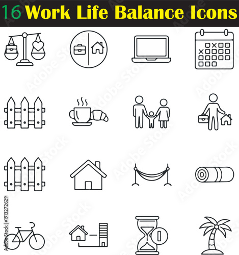 Work Life Balance Line Icons - Wellness and Productivity Harmony Set