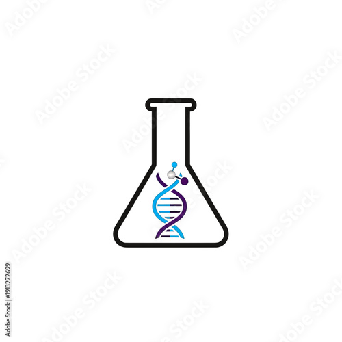 A chemistry illustration featuring a test tube and laboratory flask with a chemical formula alongside a glass hourglass symbol to represent a countdown concept for business time and equipment