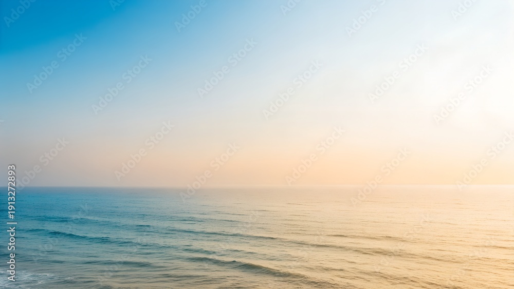 Fototapeta premium Ocean Sunset Horizon – Tranquil Waves, Nature, Seascape, Gradient Sky, Relaxation, Abstract Background