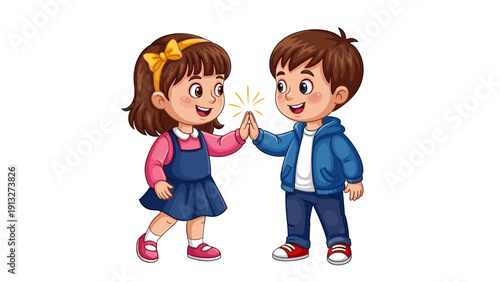 Cute kids sharing high five in school playground friendship concept