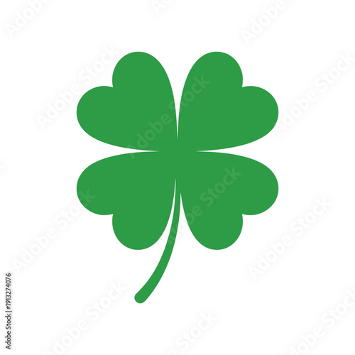 A vibrant green four leaf clover illustration on a plain white background