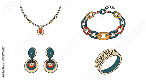 Chain Jewelry Line art color illustration creative abstract vector