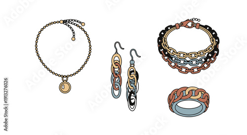 Chain Jewelry Line color art minimal style creative abstract vector