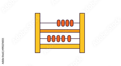 Simple and colorful cartoon illustration of a classic wooden abacus, a traditional tool for counting and mathematical calculations.
