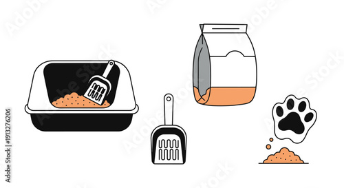 Cat Litter Line art graphic illustration soft elegant tone