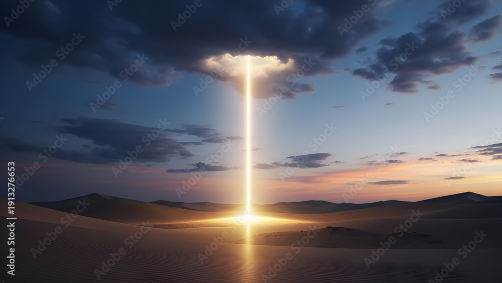 Obraz premium Spiritual awakening a mystical light beam piercing the heavenly sky at dusk