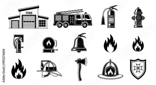 Firefighter Equipment and Symbols Collection.