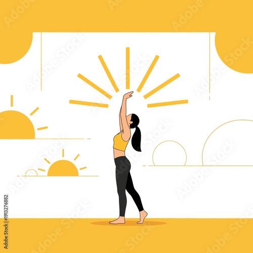 Woman Practicing Yoga Outdoors Embracing Morning Sunlight Rays