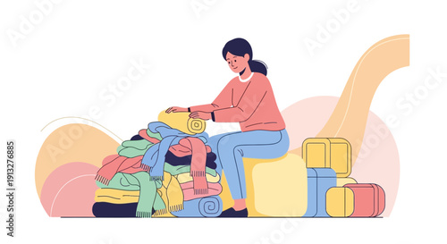 Woman Preparing Clothes For Storage Or Donation Or Packing For Trip