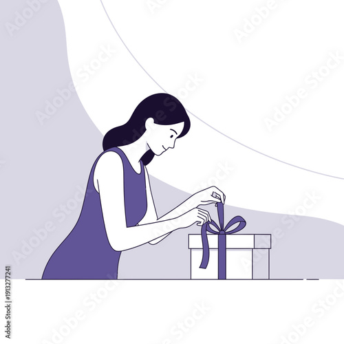 Woman Unwrapping A Gift Box With A Bow