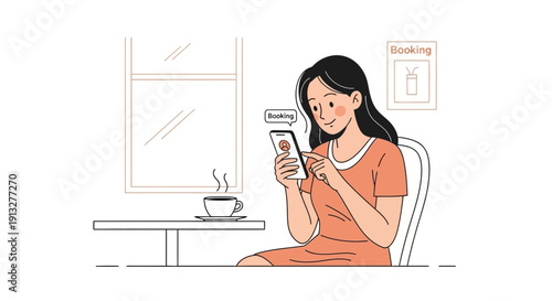 Woman Using Mobile Device For Service Reservations While Relaxing With Coffee