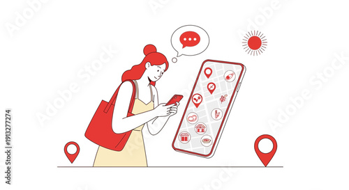 Woman Using Mobile Device To Navigate And Discover Local Attractions Seamlessly