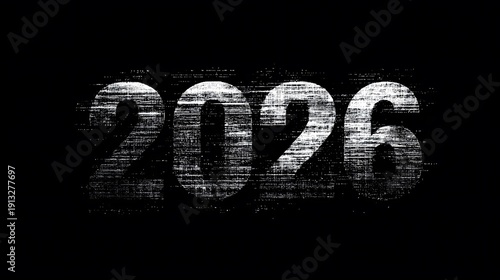 Wallpaper Mural 2026 Glitch Text Effect on Dark Background – Futuristic New Year Digital Typography Torontodigital.ca