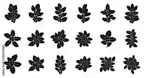 Black floral patterns arranged in rows on white background for design and decoration purposes