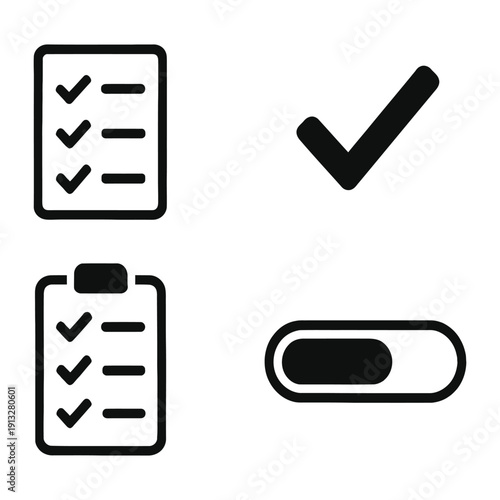 Four icons representing checklist, verification, and toggle switch functionalities.