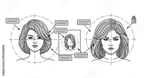 Two women faces with thought bubbles and diagrams.