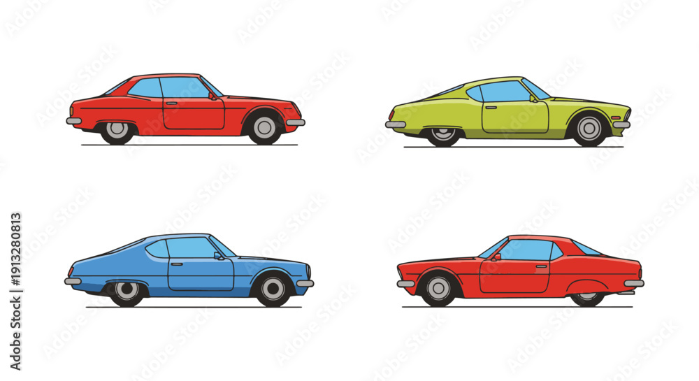 Fototapeta premium Classic Car Line art clean modern color illustration