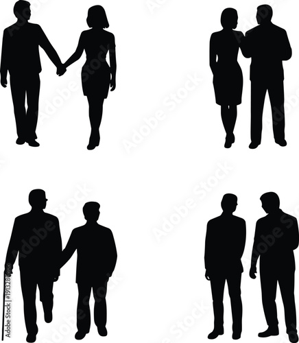 Couples and relationships people silhouettes showing love, companionship, family bond, support, togetherness, and human connection across different life stages concept