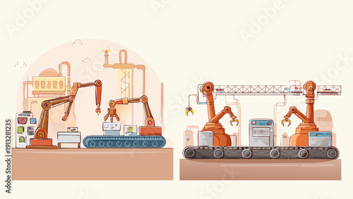 Industrial Automation Revolution Robotic Arms Streamlining Modern Factory Manufacturing and Assembly Lines with Advanced Technology