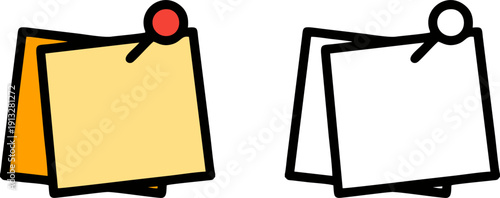 Sticky note pads with push pin icons for office reminders