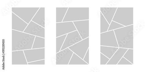 Image collage layout template. Grey mosaic mood board grid collection. Picture frame set. Photo album idea for banner, poster, comic page, flyer, brochure, booklet, memory wall design. Vector pack