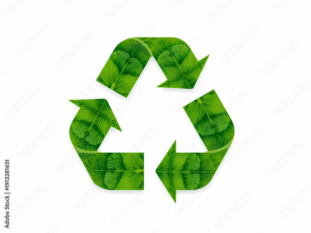 Obraz premium World Recycling Day symbol with leaves on a white background — Icon of Sustainability and Ecological Recycling -