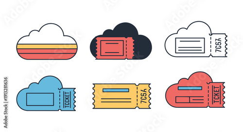 Cloud Ticket Line clean modern color illustration
