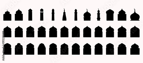Islamic Arch and Window Silhouette Collection, Arabesque Doorway Shapes for Ramadan and Eid Greeting Cards