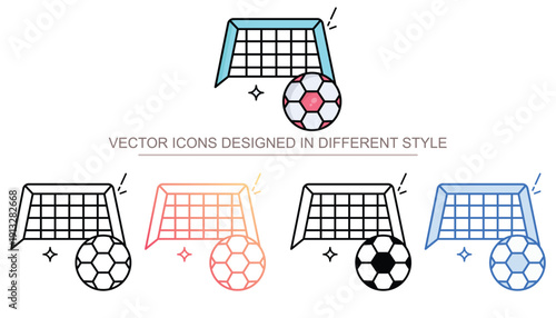 Goal net and soccer ball icon set