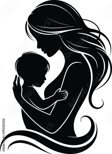 Silhouette of a mother tenderly holding her baby