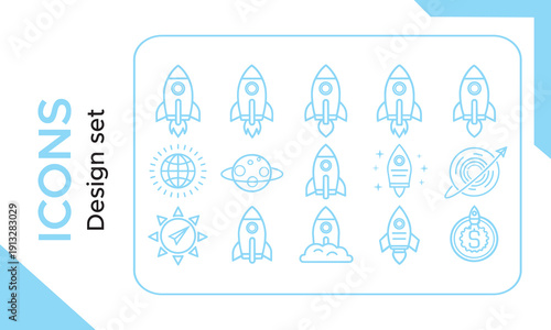 Rocket icon set. Launch rocket icons in line style. Editable web icons startup. Vector illustration.
Rocket Ship Line Icon Set. Space Exploration, Innovation, And Startup Launch Outline Symbol Collect