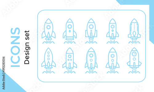 Rocket icon set. Launch rocket icons in line style. Editable web icons startup. Vector illustration.
Rocket Ship Line Icon Set. Space Exploration, Innovation, And Startup Launch Outline Symbol Collect