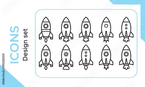 Rocket icon set. Launch rocket icons in line style. Editable web icons startup. Vector illustration.
Rocket Ship Line Icon Set. Space Exploration, Innovation, And Startup Launch Outline Symbol Collect