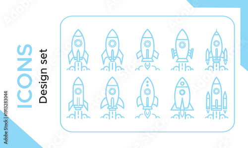Rocket icon set. Launch rocket icons in line style. Editable web icons startup. Vector illustration.
Rocket Ship Line Icon Set. Space Exploration, Innovation, And Startup Launch Outline Symbol Collect