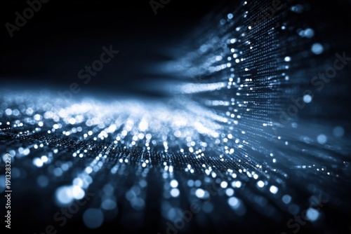 Abstract Data Stream Visualization with Glowing Particles and Depth of Field, Suitable for Technology Backgrounds