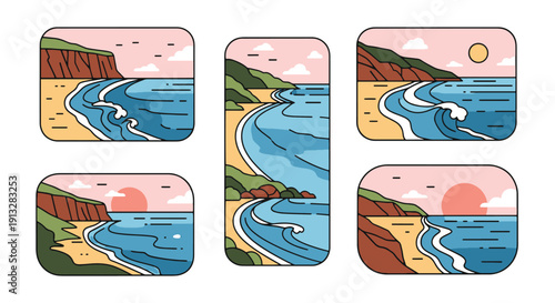 Coastline Line art colorful modern vector