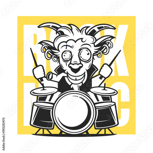 Complete professional drum kit vector logo with bass drum, toms and cymbals in percussive arrangement