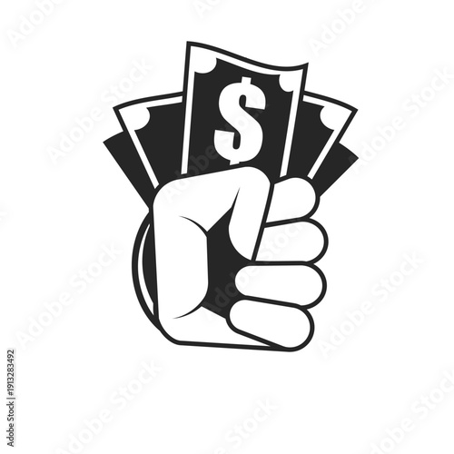 Skeleton hand in fist holding dollar bills illustration.