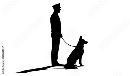 Shadowed Duty: A silhouette of a law enforcement officer and a trained canine standing side-by-side, projecting a strong image of service and vigilance.