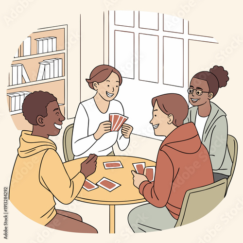 Casual Indoor Fun: Friends Playing a Generic Card Game Together in a Relaxed Home Setting