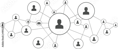 Abstract global network connection with people icons representing social media communication community structure digital marketing and corporate business professional networking system