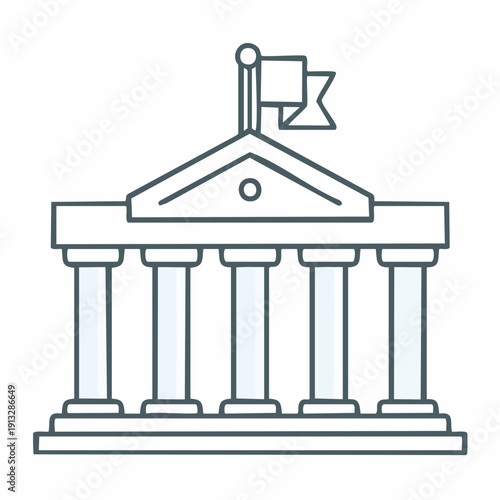 Simple line illustration of a classical Greek or Roman style government building.