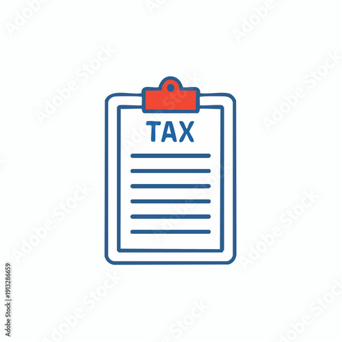 Tax document icon with clipboard and red clip.