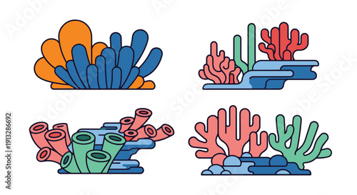Coral Reef Line art color filled modern design abstract style illustration